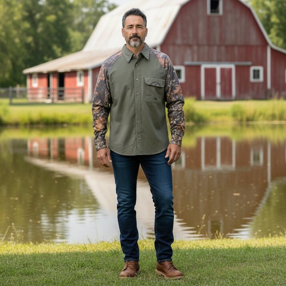 Vintage Men's Large Long Sleeve Hunting Shirt Camo Olive Green Gorpcore